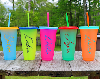 Color Changing Cups, Reusable Cold Cup, Cup with lid Straw, Customized Cup, Plastic Cup with lid, Kids Reusable Cup, Valentines Day Gift