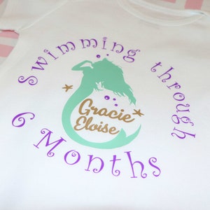 Half Birthday Shirt, Personalized half birthday shirt, 6 Month outfit, Mermaid theme, Birthday bodysuit, Swimming through, Half way to one