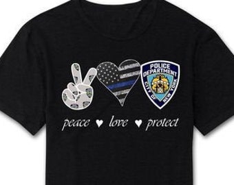 peace love protect, peace sign shirt, love tshirt, nypd shirt, new york police, love police shirt, blue line flag, back the blue tee, flag