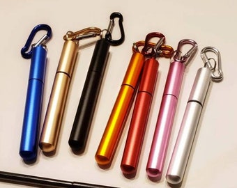 Reusable Straw, Stainless Steel, Customized Case, Straw with Case, Personalized Keychain, Custom straw, Valentines Day Gift, Collapsible