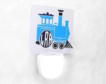 LED Night Light, Monogrammed Train, Nursery light, Baby Night Light, Playroom Light, Bathroom Light, Personalized Light, Plug in Night Light