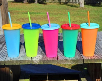 Color Changing Cups, Reusable Cold Cup, Cup with lid  Straw, Customized Cups, Plastic Cup with lid, Straw Cup, Kids Reusable Cup, Summer Cup
