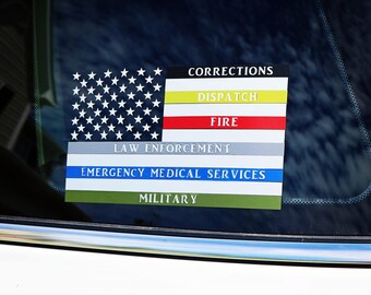 Car Decal, Emergency Services, Military Sticker, Corrections Decal, Fire Car Decal, Law Enforcement, Dispatch Sticker, Medical Flag Car