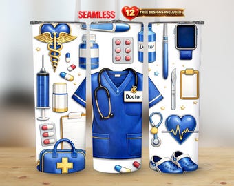Doctor 20oz rechte bekerwikkel, naadloos png, 3D | Direct medisch ontwerp downloaden