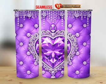 Emballage pour gobelet droit de 20 oz Purple Heart Gem Design PNG Sublimation transparente | Téléchargement instantané