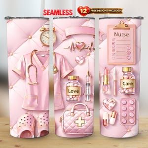 Sjuksköterska 20oz rak tumbler wrap PNG sjuksköterskerock, spruta hjärtdesign sömlös sublimering | Direktnedladdning