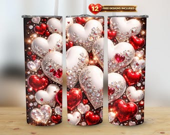 Valentijnsdag harten edelsteen 20oz rechte bekerwikkel, png | Direct downloaden