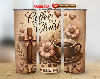 Faith Christian 20oz rechte beker omslag met kruis koffie en Christus, naadloze png-sublimatie | Direct downloaden
