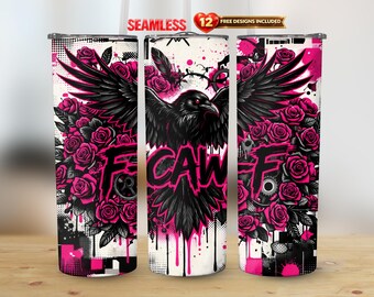 Gobelet droit, corbeau gothique et roses, 20 oz, F-caw-f, design PNG, sublimation transparente | Téléchargement instantané d'humour sarcastique et grossier