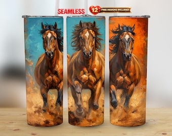 Emballage pour gobelet droit de 20 oz de Wild Horses PNG à sublimation transparente | Téléchargement instantané