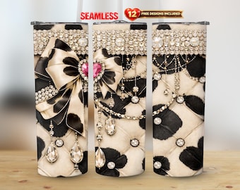 Western rundleder hart edelsteen coquette strik diamant glamour ontwerp, naadloze png digitale download 20 oz magere rechte beker sublimatie wrap