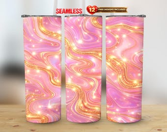 Gobelet droit à paillettes d'or rose opale, 20 oz d'emballage PNG Girly luxe irisé | Design skinny à sublimation sans couture | Téléchargement instantané