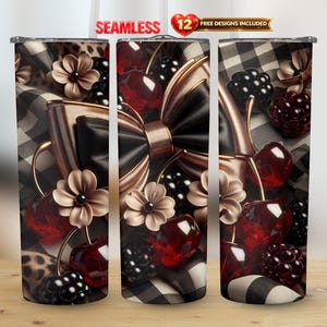 Cherry Bow 20oz Straight Tumbler Seamless Wrap PNG | Instant Download