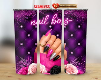 Nail Boss Manicure 20oz Straight Tumbler Wrap PNG Design Fashion Stylist Tech Salon Luxury Seamless Sublimation | Digital Instant Download