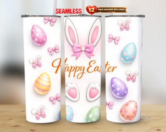 Pasen 20oz rechte beker wrap naadloze png-sublimatie | Schattige pastelkleurige konijnenoorwikkel | Direct downloaden