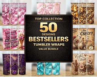 Tumbler Wraps PNG-bundel | 50 naadloze ontwerpen | 20oz rechte beker wrap png-ontwerp naadloze sublimatie | Digitaal bestand direct downloaden