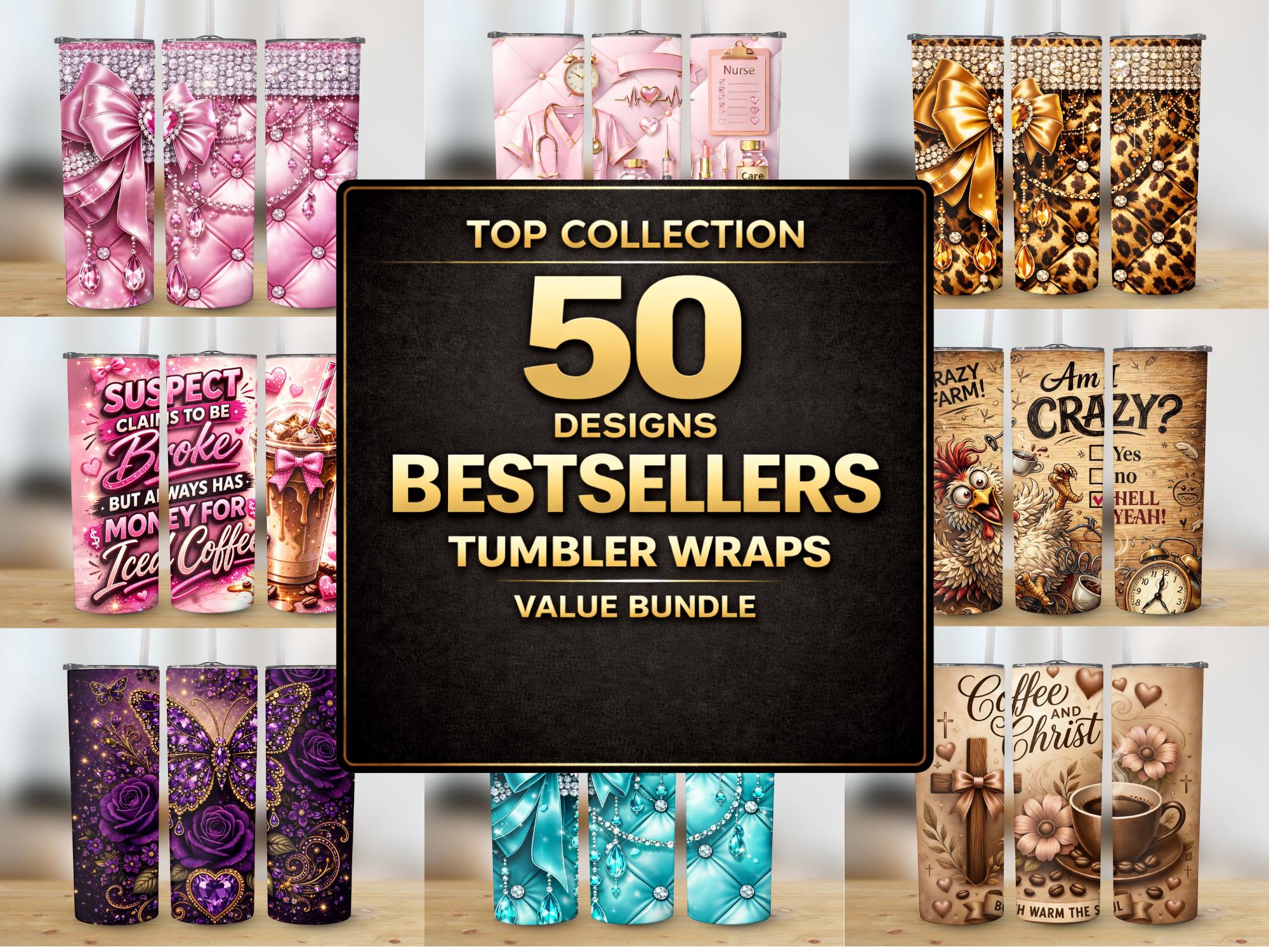 Wrap Design Files Tumbler Wraps PNG Bundle | 50 Seamless Designs | 20oz Straight Tumbler ...