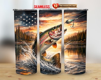 Bass Fishing patriottische Amerikaanse vlag 20oz rechte beker Wrap PNG-ontwerp naadloze sublimatie | Direct downloaden
