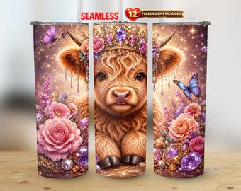 Gobelet d'emballage droit Qween Baby Highland Cow, 20 oz, design PNG sublimation transparente | Téléchargement numérique instantané