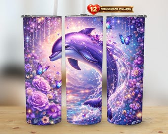Emballage de gobelet dauphin scintillant PNG : design maigre fantastique, 20 oz (téléchargement numérique)