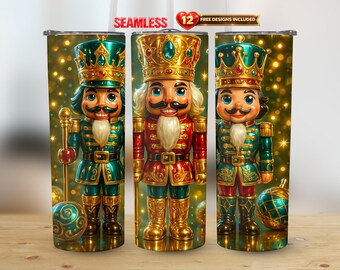 Casse-noix de Noël 20 oz droit, wrap, paillettes d'or, conception PNG, sublimation transparente | Téléchargement numérique instantané