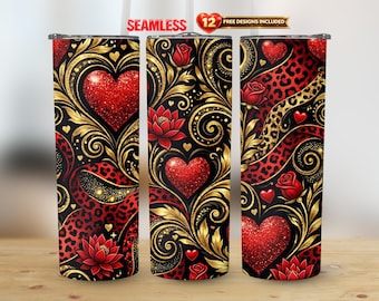 Leopard Heart 20oz Straight Tumbler Wrap PNG Design Seamless Sublimation | Digital Instant Download