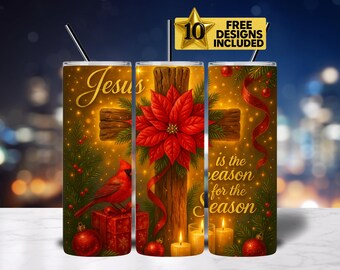Christelijke kerstbekeromslag, png, Jezus kruisontwerp (digitale download)
