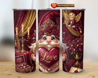 Love Gnome Valentine Tumbler Wrap PNG | Romantisch ontwerp (digitale download)