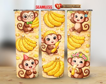 Monkey Banana 20oz rechte beker wrap png-ontwerp naadloze sublimatie | Direct downloaden