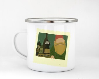 Traveling Gnome Enamel Mug | Amelie Movie | Amelie Mug | Camping Mug | Coffee Mug | Movie Lover Gift | Gift for Movie Buff