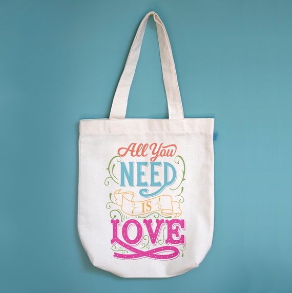 All You Need Is Love Canvas Tote Bag | The Beatles Tote Bag | Tote With  Pocket | Music Lover Gift | Eco Bag | Reusable Bag