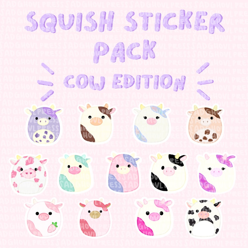 Squish Cow Sticker Pack | Stickers | Cows | Plush | Laptop | Water bottle | Cute | Kawaii | Trending | Tik tok | Squishmallow 