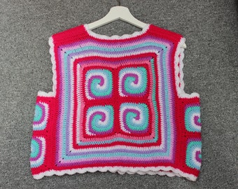 Crochet Swirl Vest (Pink/Blue/Purple)