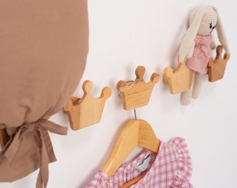 Gancho de pared de corona, ganchos de pared de madera, ganchos en forma de corona, decoración de dormitorio para niños, perchas para bebés, ganchos de pared para niños, perchero para niños, habitación para niñas