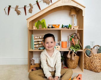 Personalized White Wooden Bookshelf, Montessori Kids Furniture