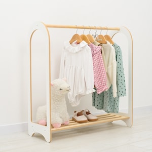 Wooden Clothing Rack, Montessori Wardrobe, Playroom Furniture, Montessori Wardrobe, Kids Furniture, Baby Room Decor