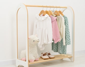 Wooden Clothing Rack, Montessori Wardrobe, Playroom Furniture, Montessori Wardrobe, Kids Furniture, Baby Room Decor