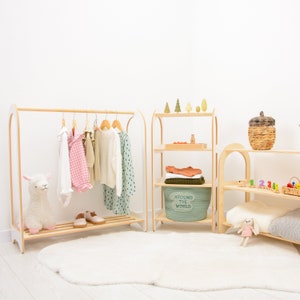 Toys Shelf, Montessori Furniture, Set of 3 Shelves: Toy Storage + Kid Clothing Rack, Open Shelf, Montessori Shelves Toddler Nursery
