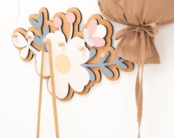 Bloemmuurhaken, hangende haak voor kinderen, kinderkapstok, babymeisje kapstok, kinderkamerplank met haken, kinderkleine hakenrek, kinderkamerdecor