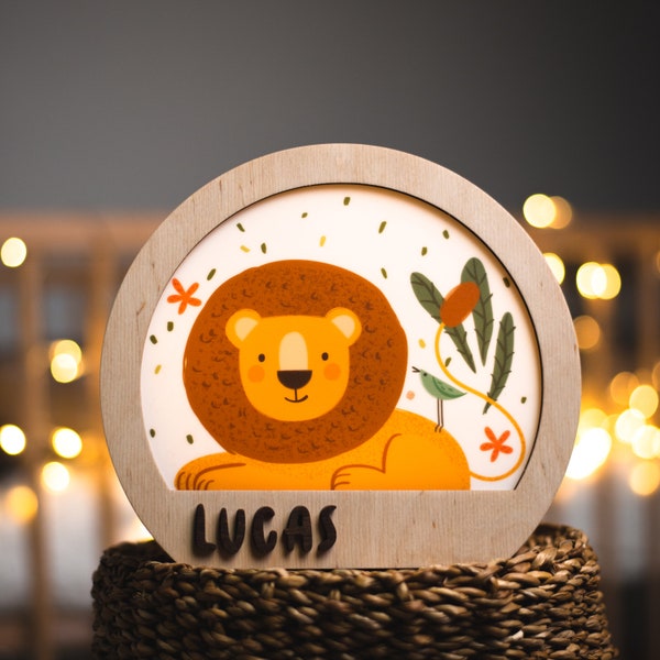 Veilleuse lion, décoration de chambre d'enfant safari dans la jungle, lampe pour chambre d'enfant, cadeau sur le thème de la faune
