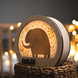 Elephant Night Light, Jungle Nursery Decor, Personalized Baby Gifts, Night Lamp with Baby Name, Wooden Kids Light Night, Baby Shower Gift
