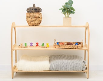 Opberger houten speelgoed, kinderkamermeubilair Speelgoedopslag, speelgoedopslag, natuurlijk hout, houten speelgoedplank, Montessori-speelgoedplank voor speelkamer
