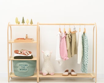 Montessori-kleuterkledingkast, planken voor kinderdagverblijf, houten kindermeubels