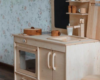 Birthday Gift for Girl, Wooden Gift, Wooden Pretend Play Kitchen, Montessori Furniture, Birthday Gift for Daughter, Kids Toy Kitchen