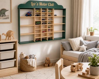 Wooden Toy Car Organizer, Wall Display Shelf, Kids Toy Car Garage