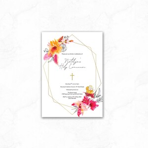 personalised invitation first holy communion girls invitation gold floral flowers print personalized, custom