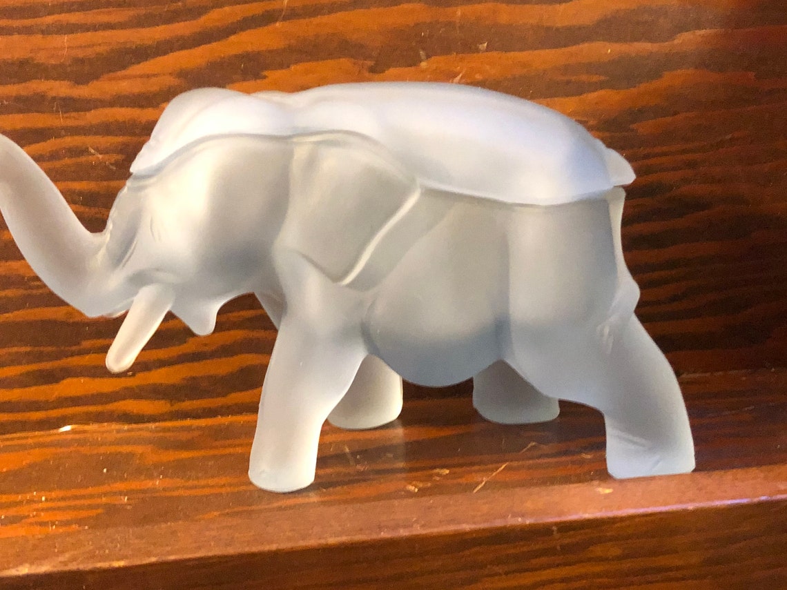 Frosted glass lidded elephant dish Etsy