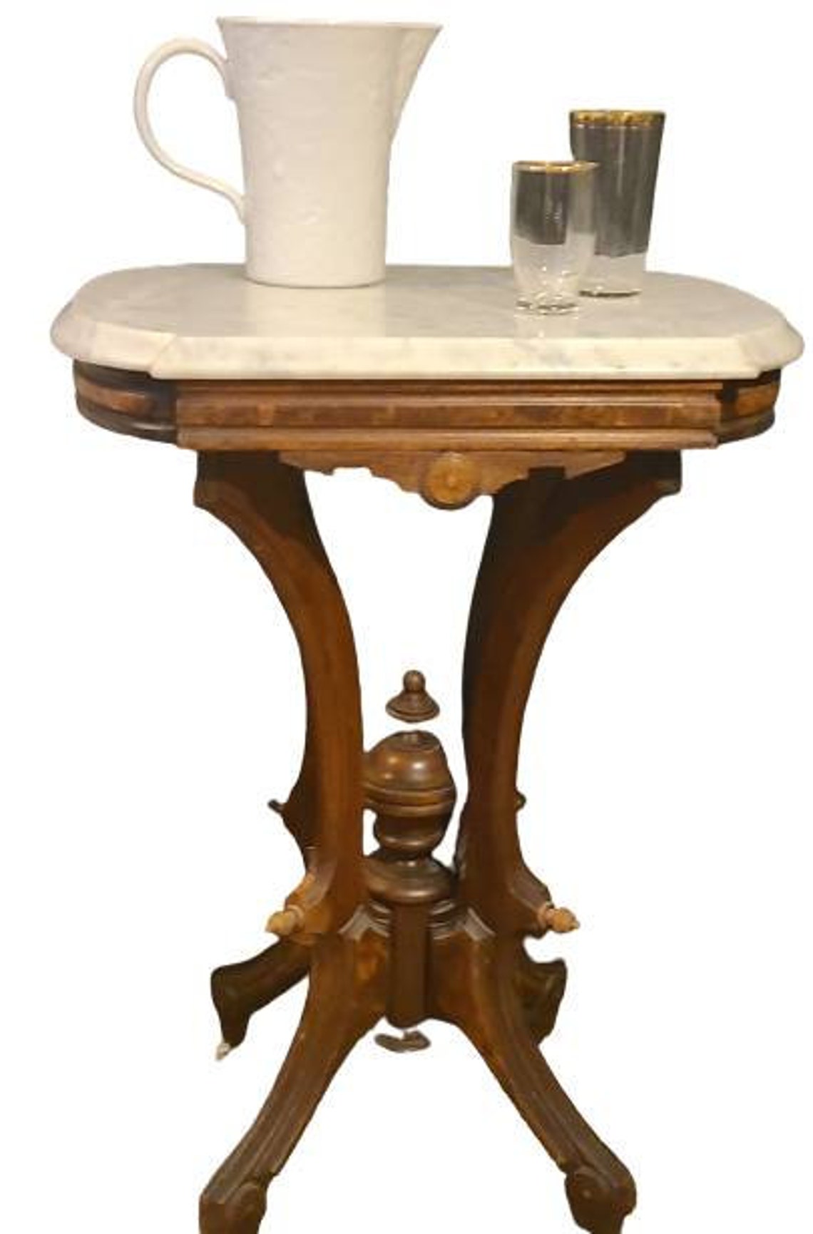 1800's Victorian black veined marble top end table. Etsy