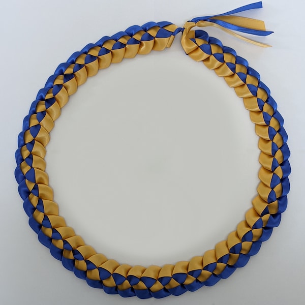 Satin ribbon graduation lei (blue & yellow gold)