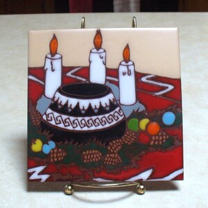 Vintage - 1995 EARTHTONES 6x6 Decorative Ceramic Tile &quot;Christmas&quot; &quot;Light a Candle&quot; by L Kuhne